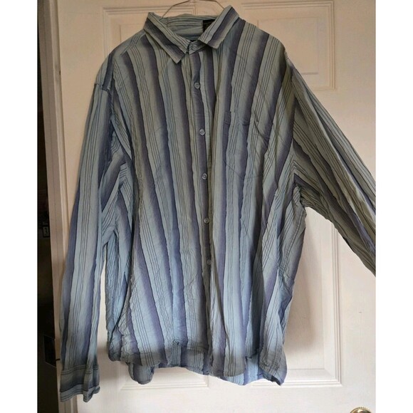 Mens No Boundaries Button Up Blue Striped Long Sleeve Dress Shirt 2XL XXL Top - Picture 7 of 16